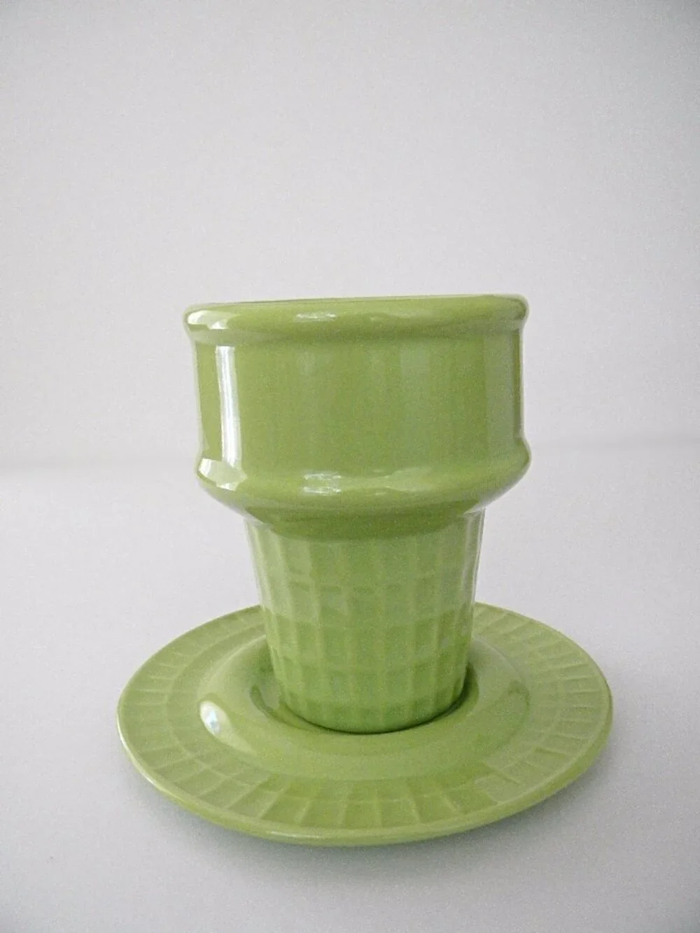 Liz Ross for BIA Ice Cream Cone Cup and Saucer Set The Monkey Peddler Green